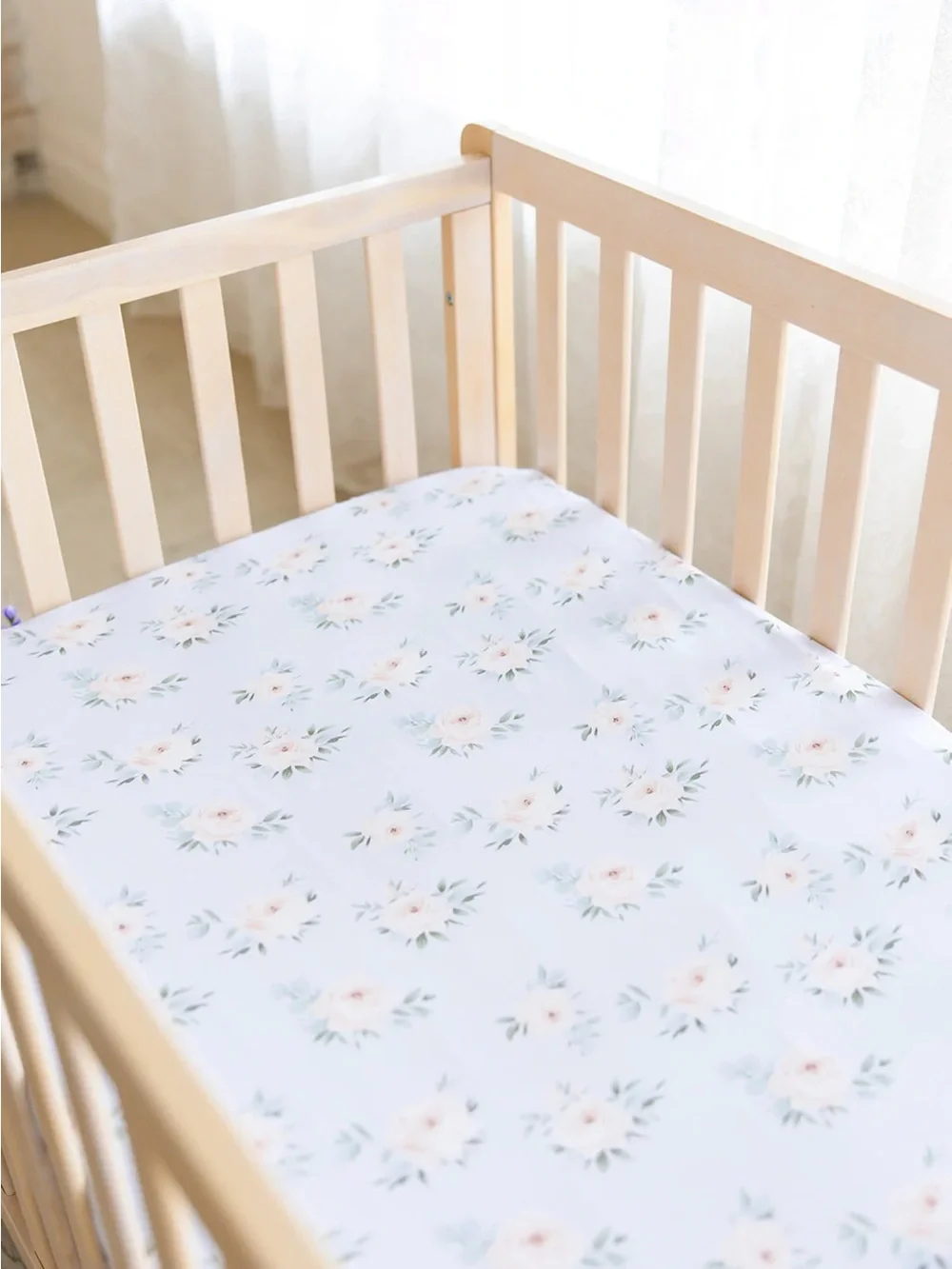 Blush Lotus bamboo Cosette light blue floral fitted crib sheet